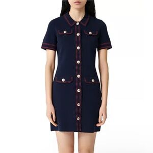 Maje Mini Knit Button-Up Short Sleeve Dress